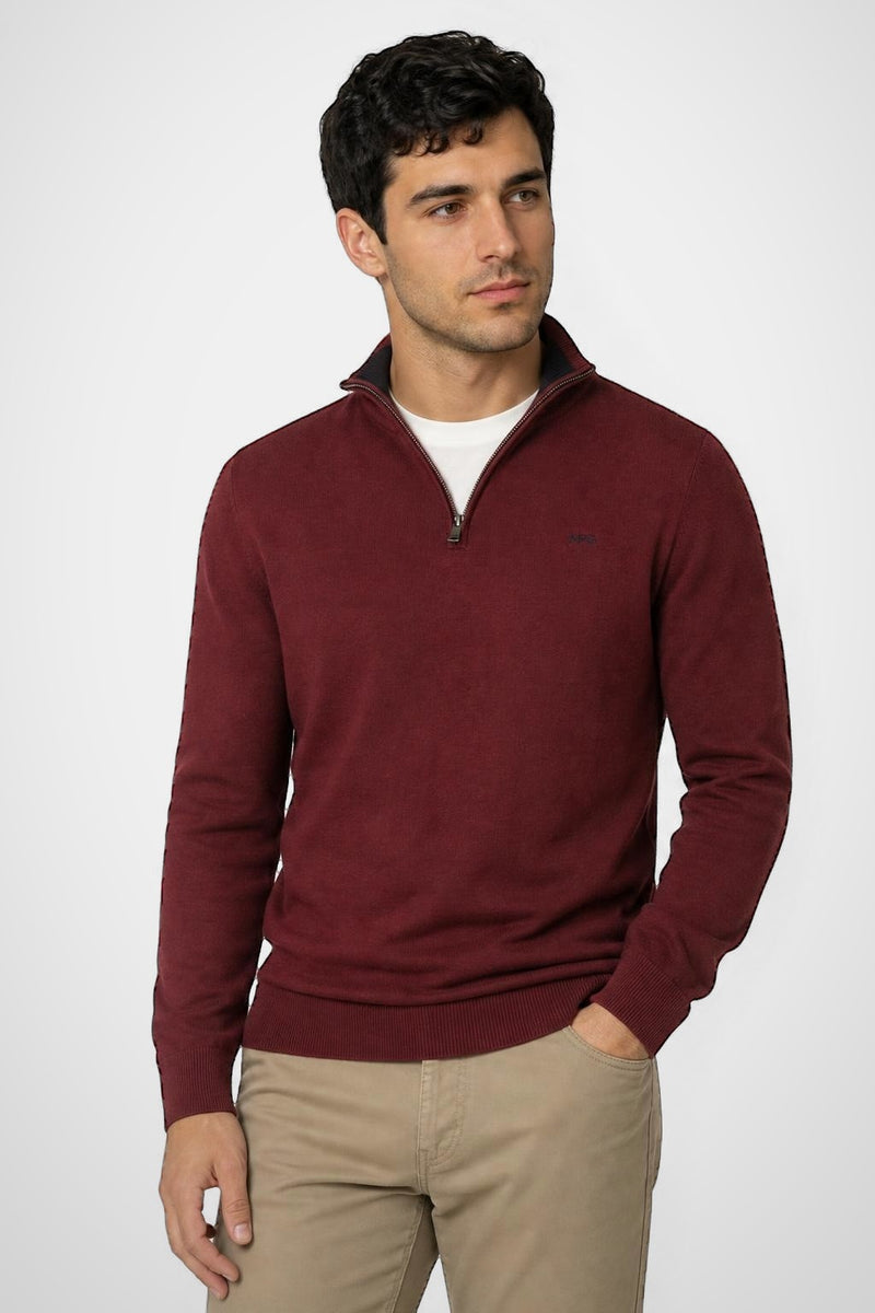 McGregor Regular Fit Cotton-Cashmere Zip Mock Sweater Burgundy