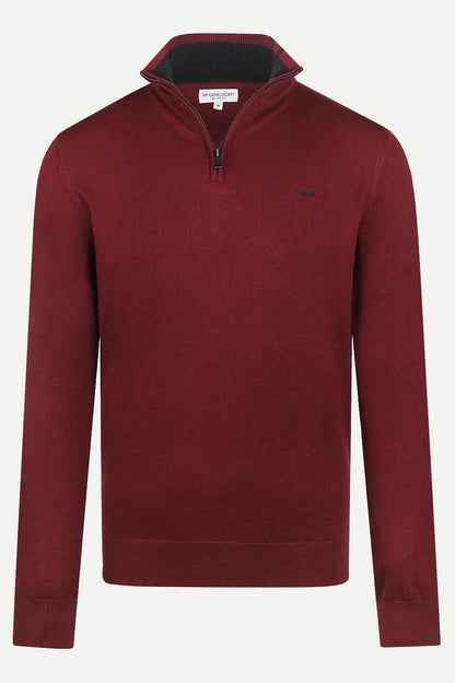 McGregor Regular Fit Cotton-Cashmere Zip Mock Sweater Burgundy