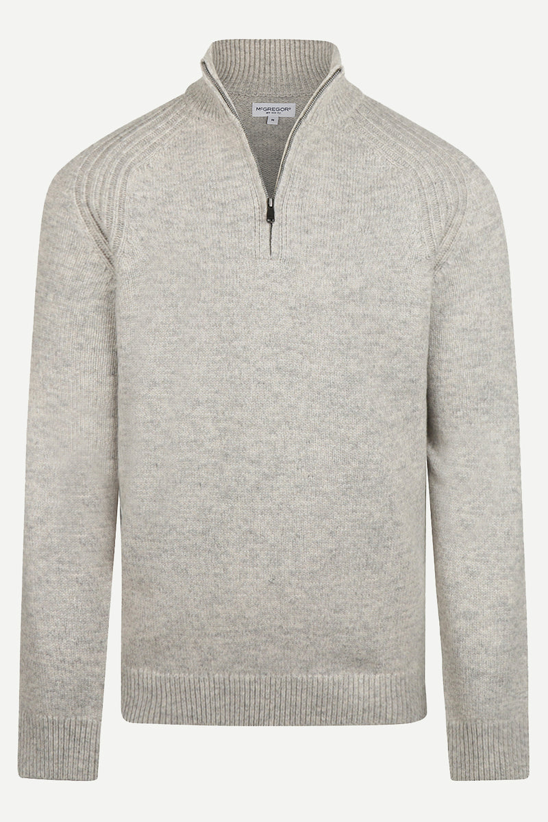 McGregor Regular Fit Zip Mock Ribbed Lambswool Sweater Medium Grey Melange