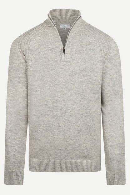 McGregor Regular Fit Zip Mock Ribbed Lambswool Sweater Medium Grey Melange