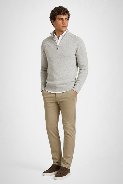 McGregor Regular Fit Zip Mock Ribbed Lambswool Sweater Medium Grey Melange