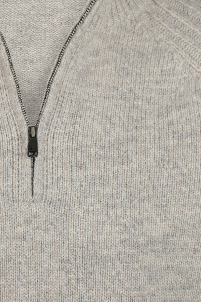 McGregor Regular Fit Zip Mock Ribbed Lambswool Sweater Medium Grey Melange