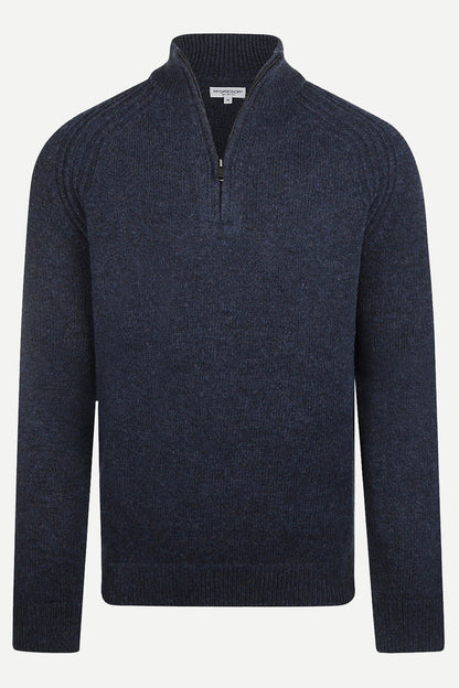 McGregor Regular Fit Zip Mock Ribbed Lambswool Sweater Navy