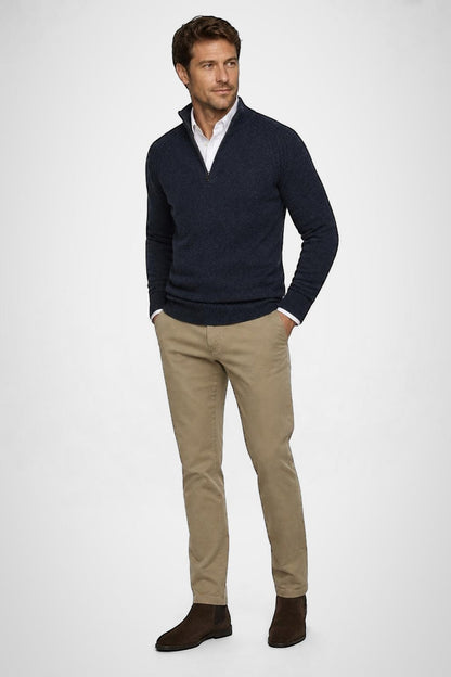 McGregor Regular Fit Zip Mock Ribbed Lambswool Sweater Navy