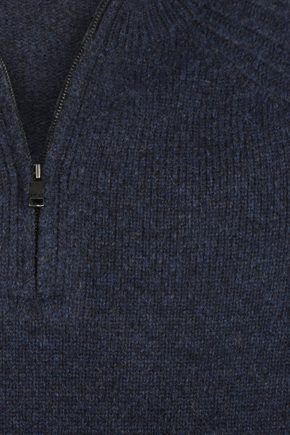 McGregor Regular Fit Zip Mock Ribbed Lambswool Sweater Navy