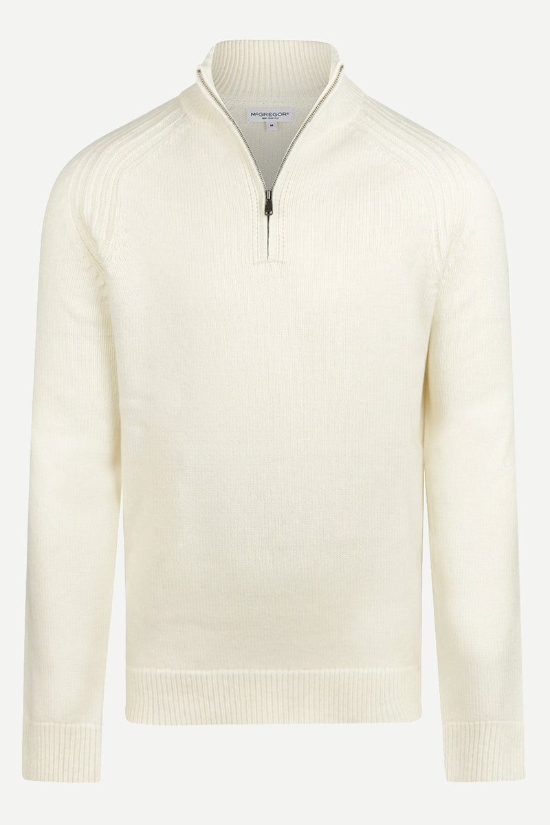 McGregor Regular Fit Zip Mock Ribbed Lambswool Sweater Off White