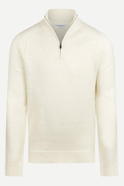 McGregor Regular Fit Zip Mock Ribbed Lambswool Sweater Off White