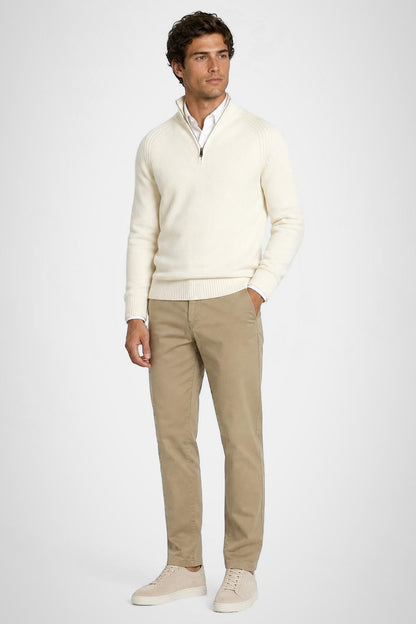 McGregor Regular Fit Zip Mock Ribbed Lambswool Sweater Off White