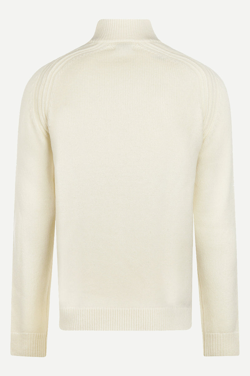 McGregor Regular Fit Zip Mock Ribbed Lambswool Sweater Off White