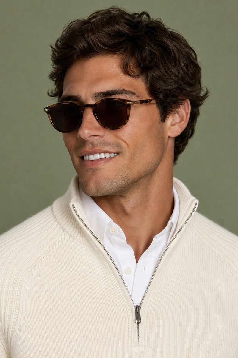 McGregor Regular Fit Zip Mock Ribbed Lambswool Sweater Off White