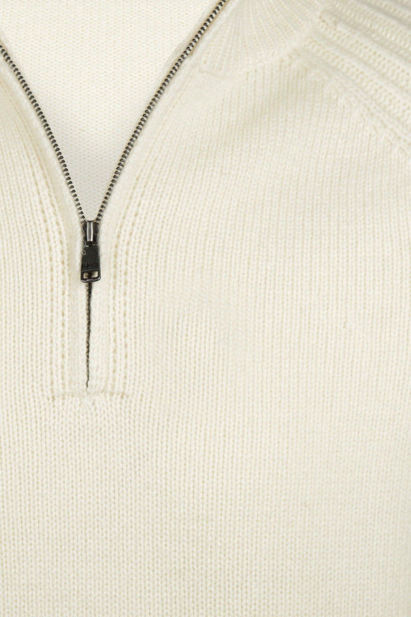 McGregor Regular Fit Zip Mock Ribbed Lambswool Sweater Off White