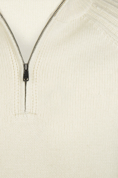 McGregor Regular Fit Zip Mock Ribbed Lambswool Sweater Off White