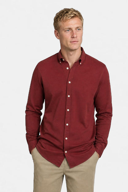 McGregor Regular Fit Stretch Pique Shirt Burgundy