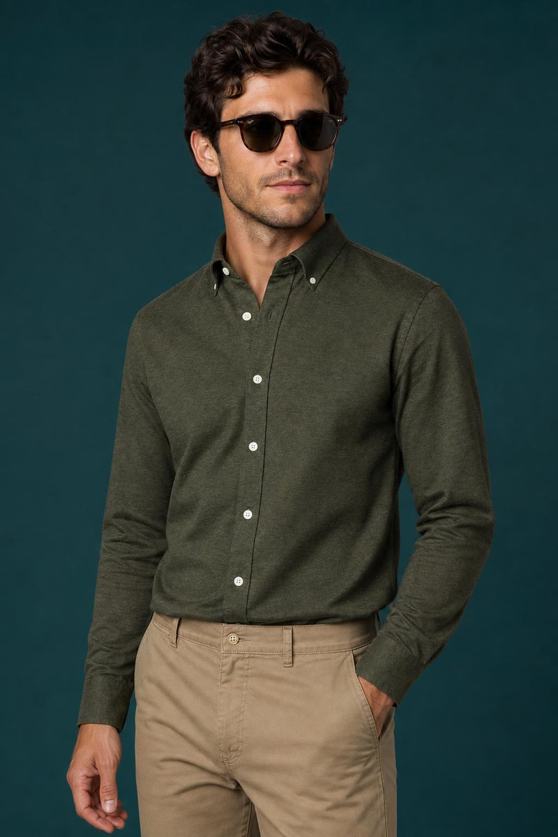 McGregor Regular Fit Stretch Pique Shirt Dark Olive