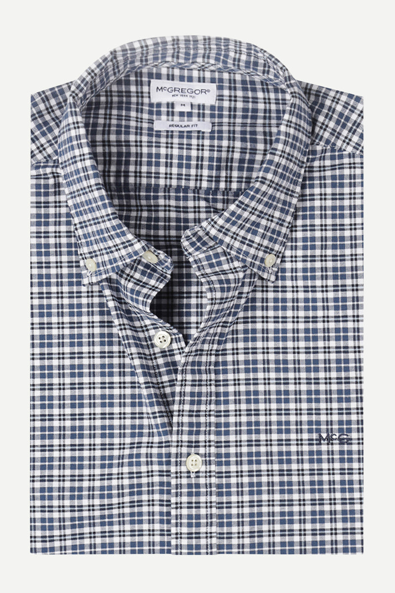McGregor Regular Fit Stretch Oxford Check Shirt Navy