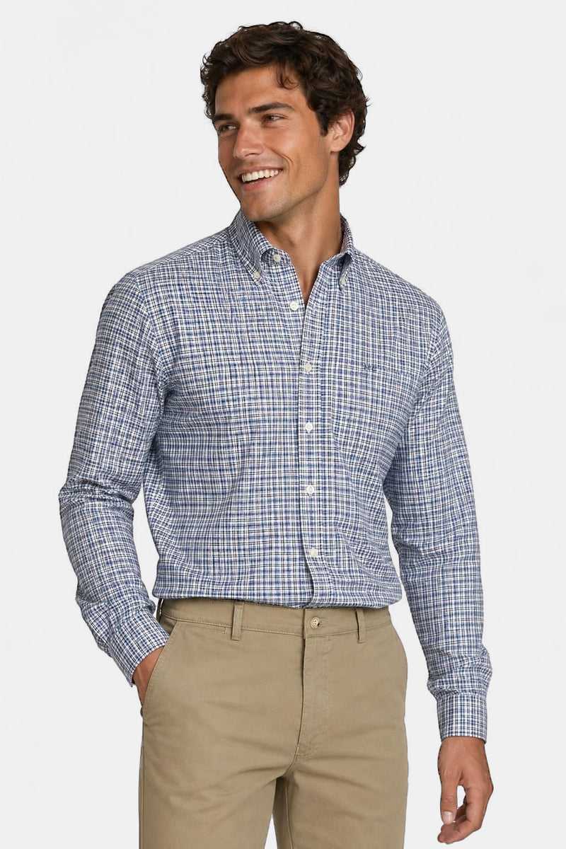 McGregor Regular Fit Stretch Oxford Check Shirt Navy