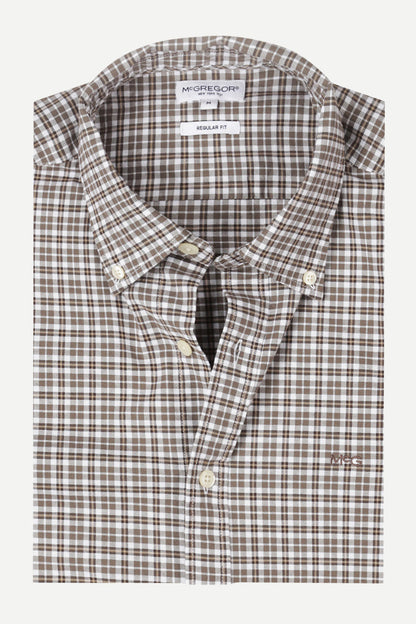 McGregor Regular Fit Stretch Oxford Check Shirt Chocolate Brown
