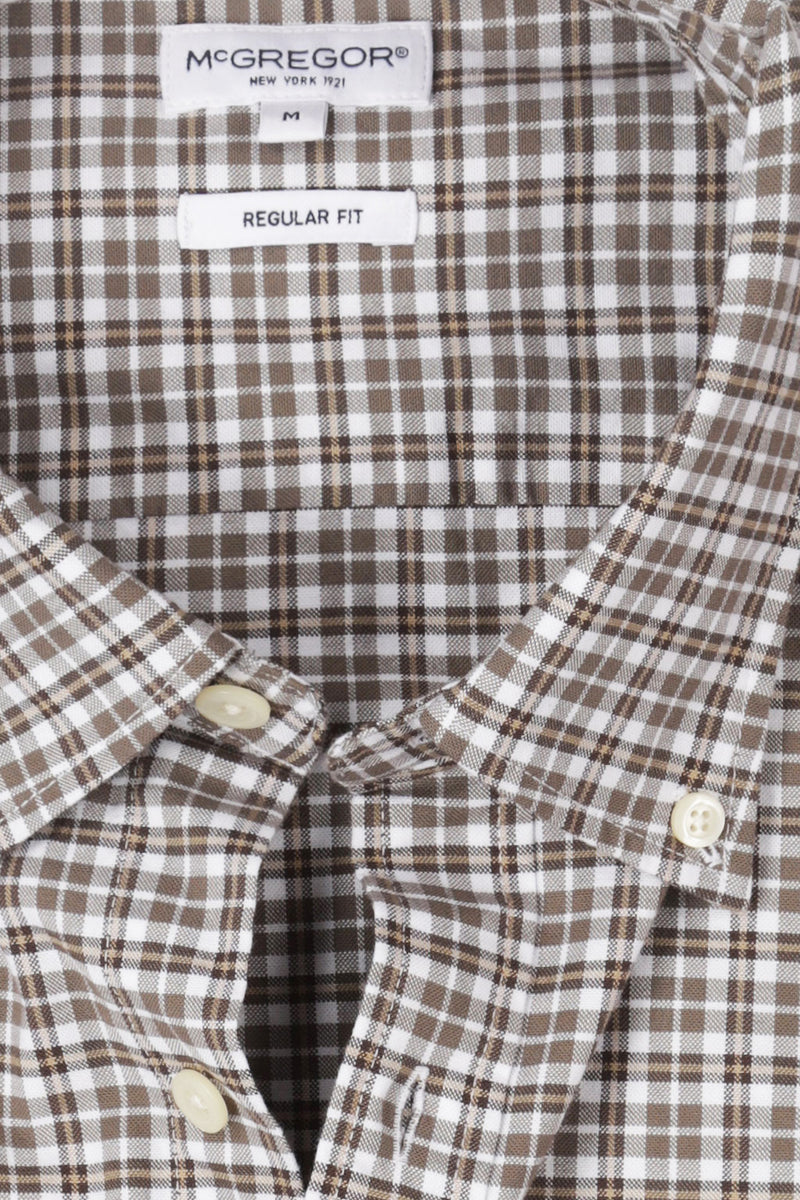 McGregor Regular Fit Stretch Oxford Check Shirt Chocolate Brown
