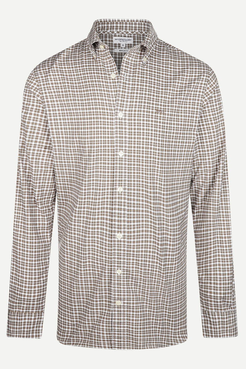 McGregor Regular Fit Stretch Oxford Check Shirt Chocolate Brown