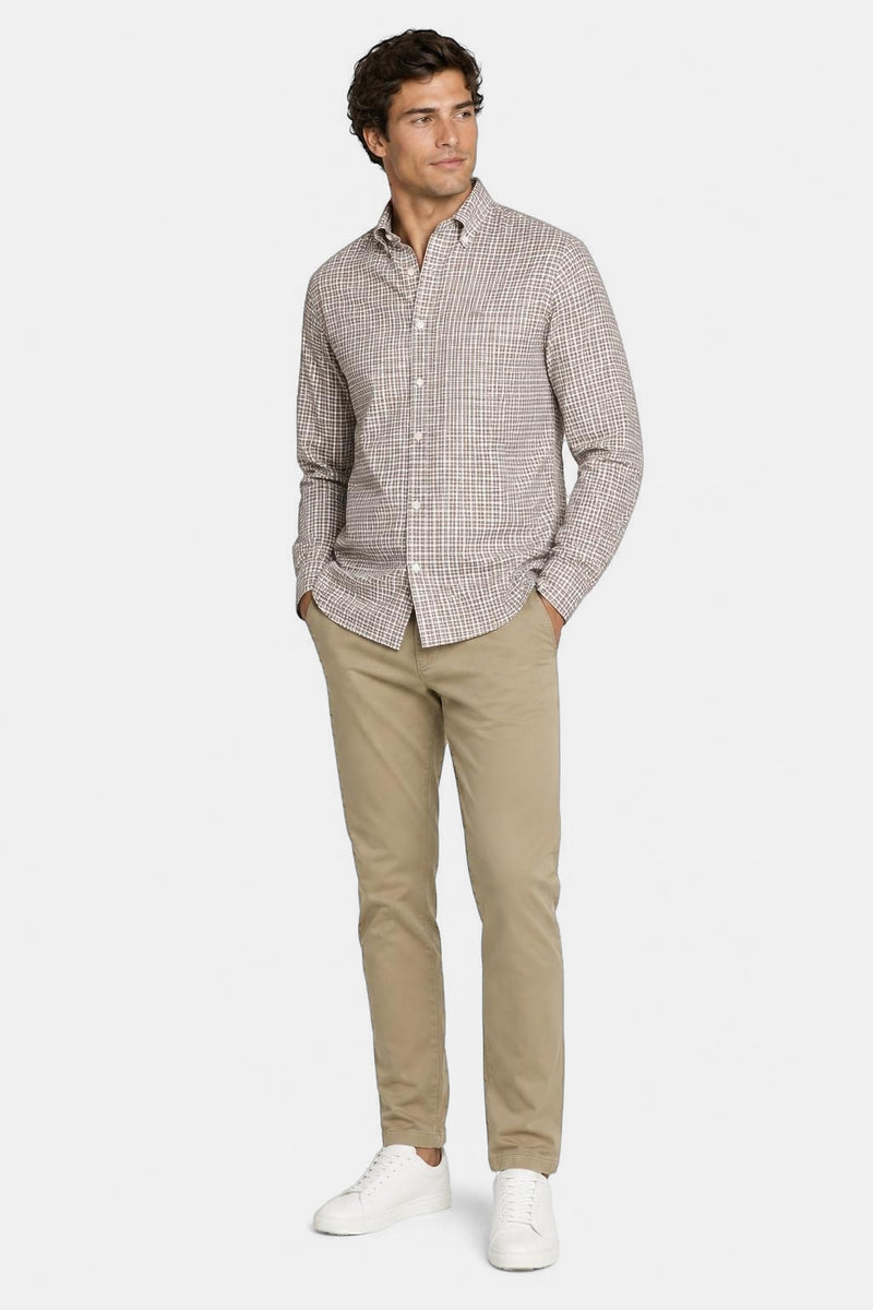 McGregor Regular Fit Stretch Oxford Check Shirt Chocolate Brown