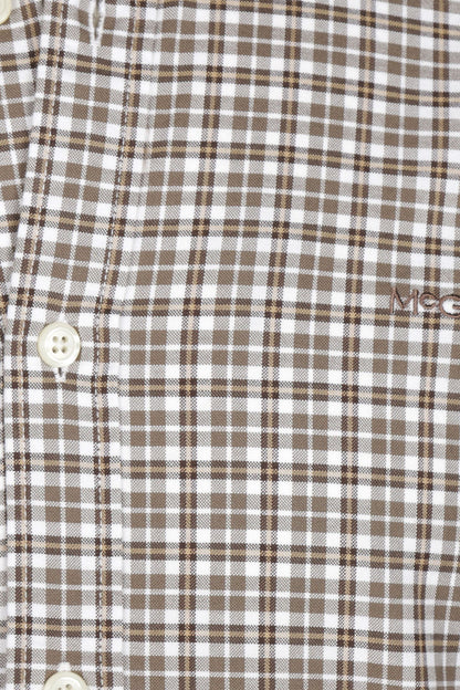 McGregor Regular Fit Stretch Oxford Check Shirt Chocolate Brown