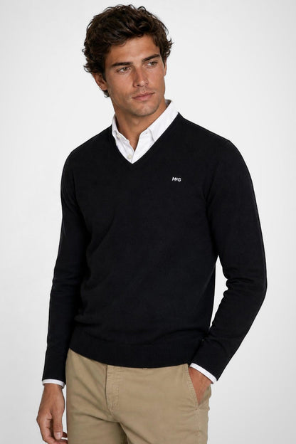 McGregor Regular Fit Cotton-Cashmere V-Neck Sweater Navy