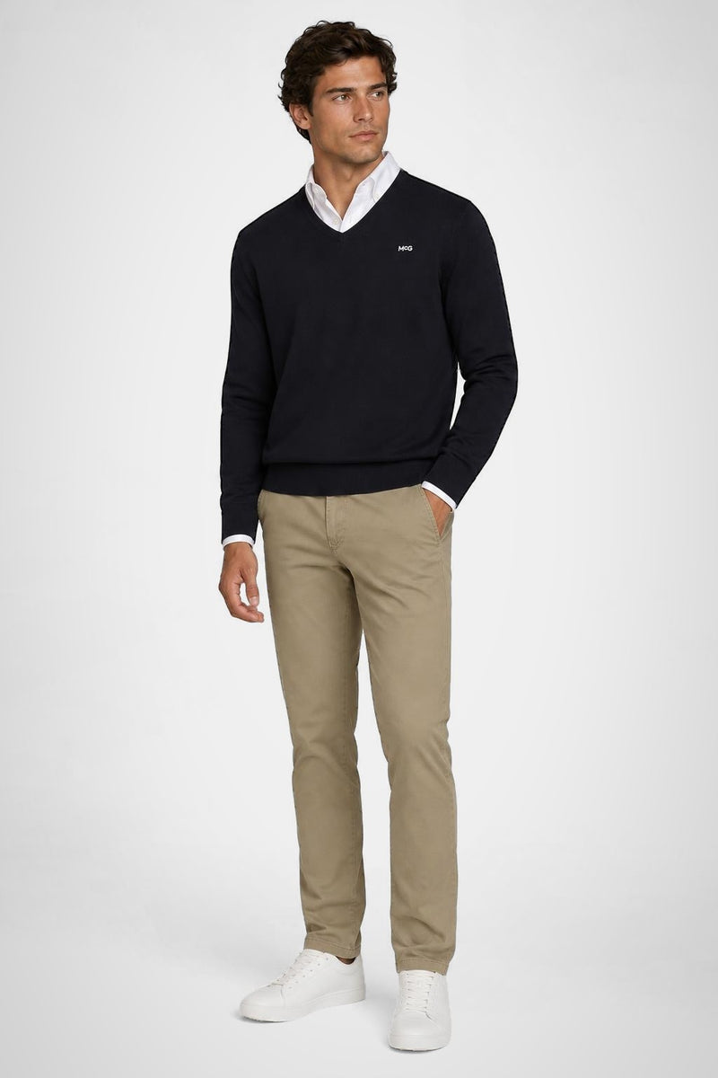 McGregor Regular Fit Cotton-Cashmere V-Neck Sweater Navy