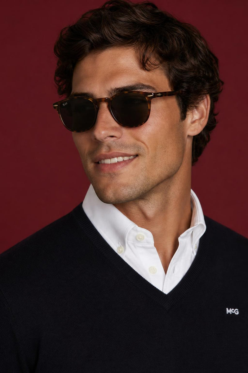 McGregor Regular Fit Cotton-Cashmere V-Neck Sweater Navy