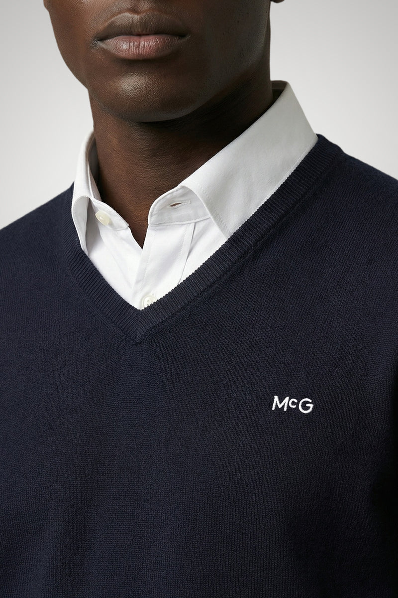 McGregor Regular Fit Cotton-Cashmere V-Neck Sweater Navy