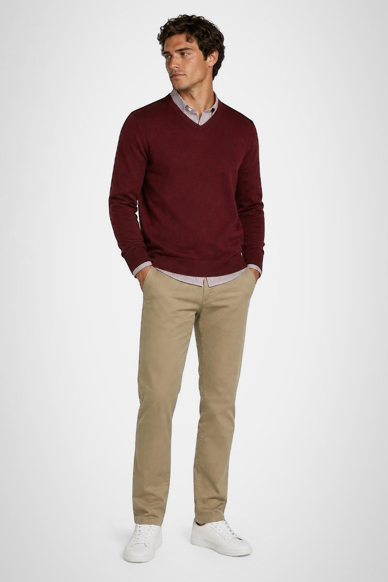 McGregor Regular Fit Cotton-Cashmere V-Neck Sweater Burgundy