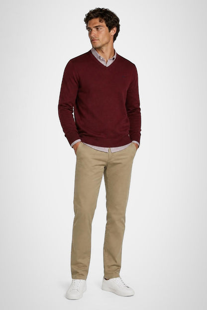 McGregor Regular Fit Cotton-Cashmere V-Neck Sweater Burgundy