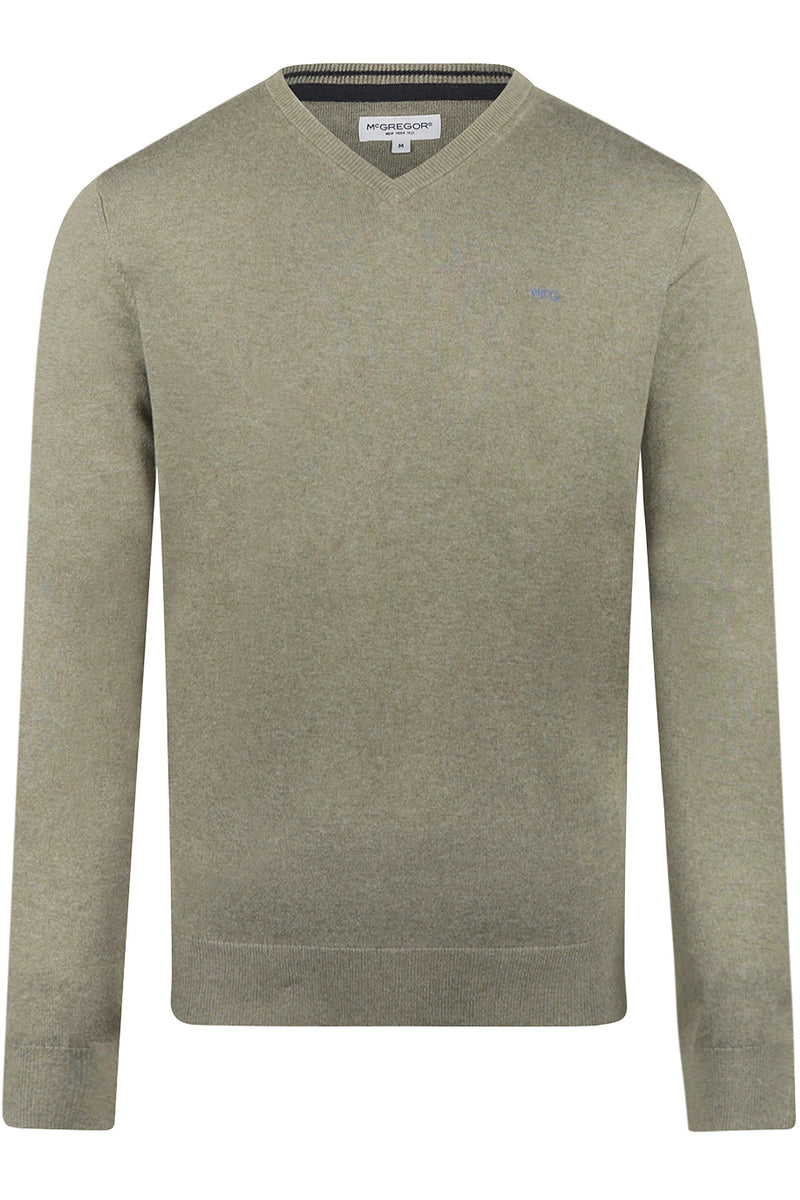 McGregor Regular Fit Cotton-Cashmere V-Neck Sweater Light Olive