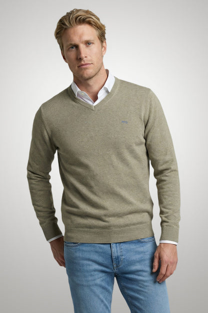 McGregor Regular Fit Cotton-Cashmere V-Neck Sweater Light Olive