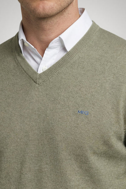 McGregor Regular Fit Cotton-Cashmere V-Neck Sweater Light Olive