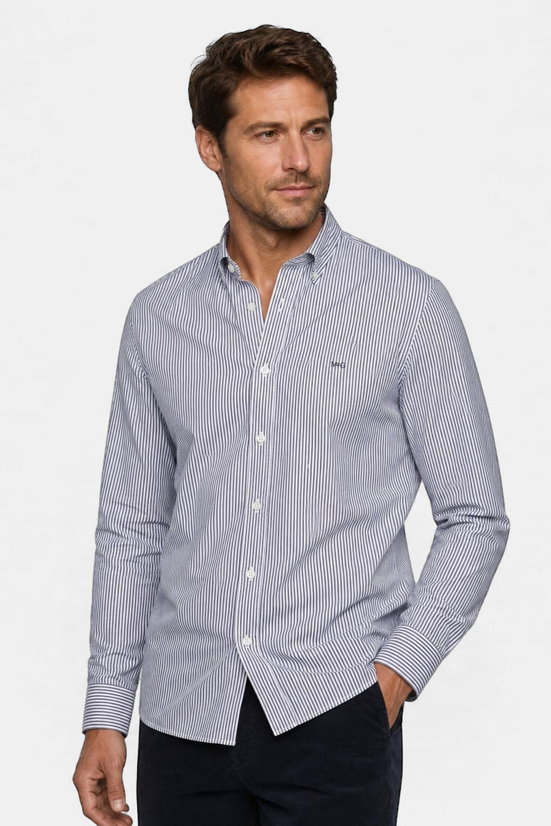 McGregor Regular Fit Peached Poplin Stripe Shirt Navy