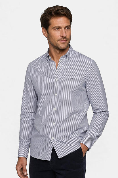 McGregor Regular Fit Peached Poplin Stripe Shirt Navy