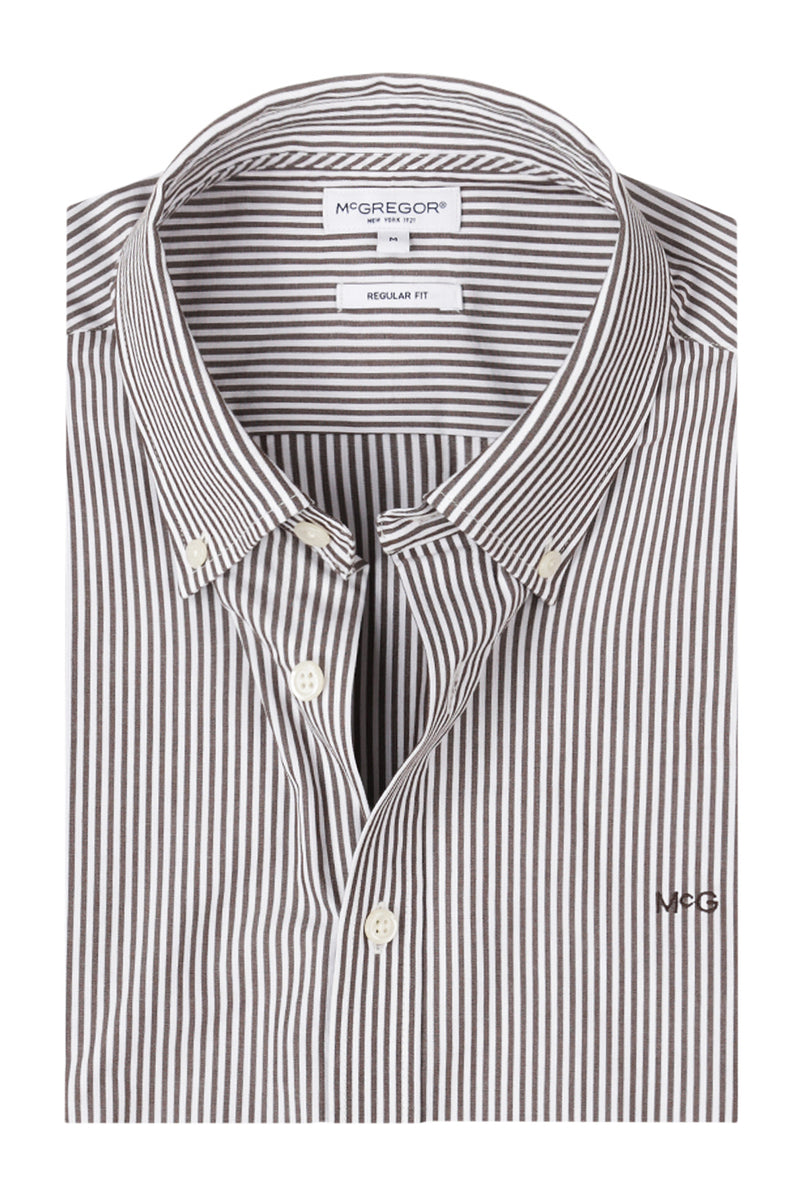 McGregor Regular Fit Peached Poplin Stripe Shirt Chocolate Brown
