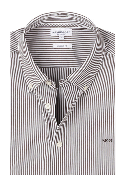 McGregor Regular Fit Peached Poplin Stripe Shirt Chocolate Brown