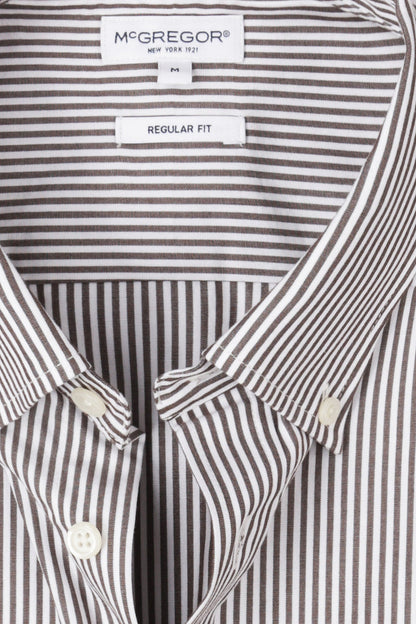 McGregor Regular Fit Peached Poplin Stripe Shirt Chocolate Brown