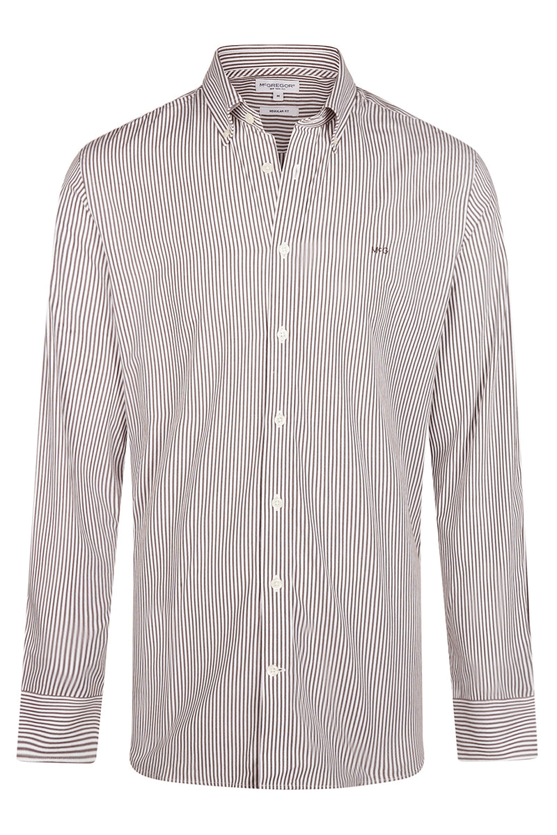 McGregor Regular Fit Peached Poplin Stripe Shirt Chocolate Brown