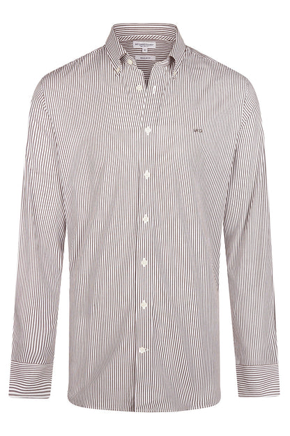McGregor Regular Fit Peached Poplin Stripe Shirt Chocolate Brown
