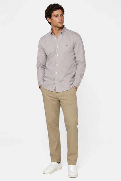 McGregor Regular Fit Peached Poplin Stripe Shirt Chocolate Brown