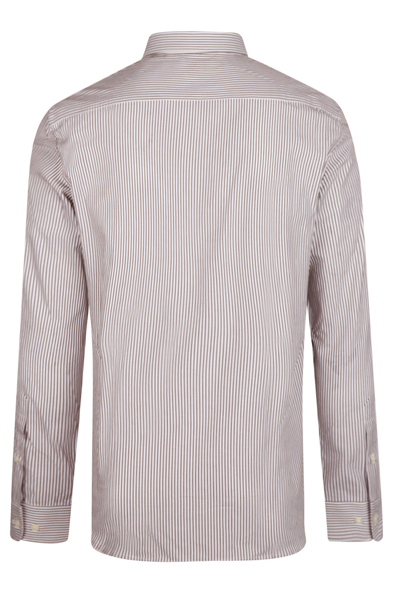 McGregor Regular Fit Peached Poplin Stripe Shirt Chocolate Brown