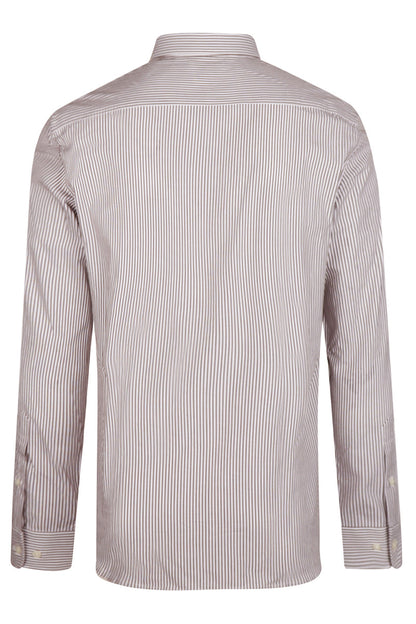 McGregor Regular Fit Peached Poplin Stripe Shirt Chocolate Brown