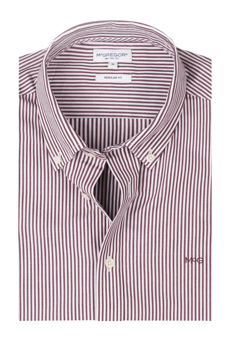 McGregor Regular Fit Peached Poplin Stripe Shirt Burgundy