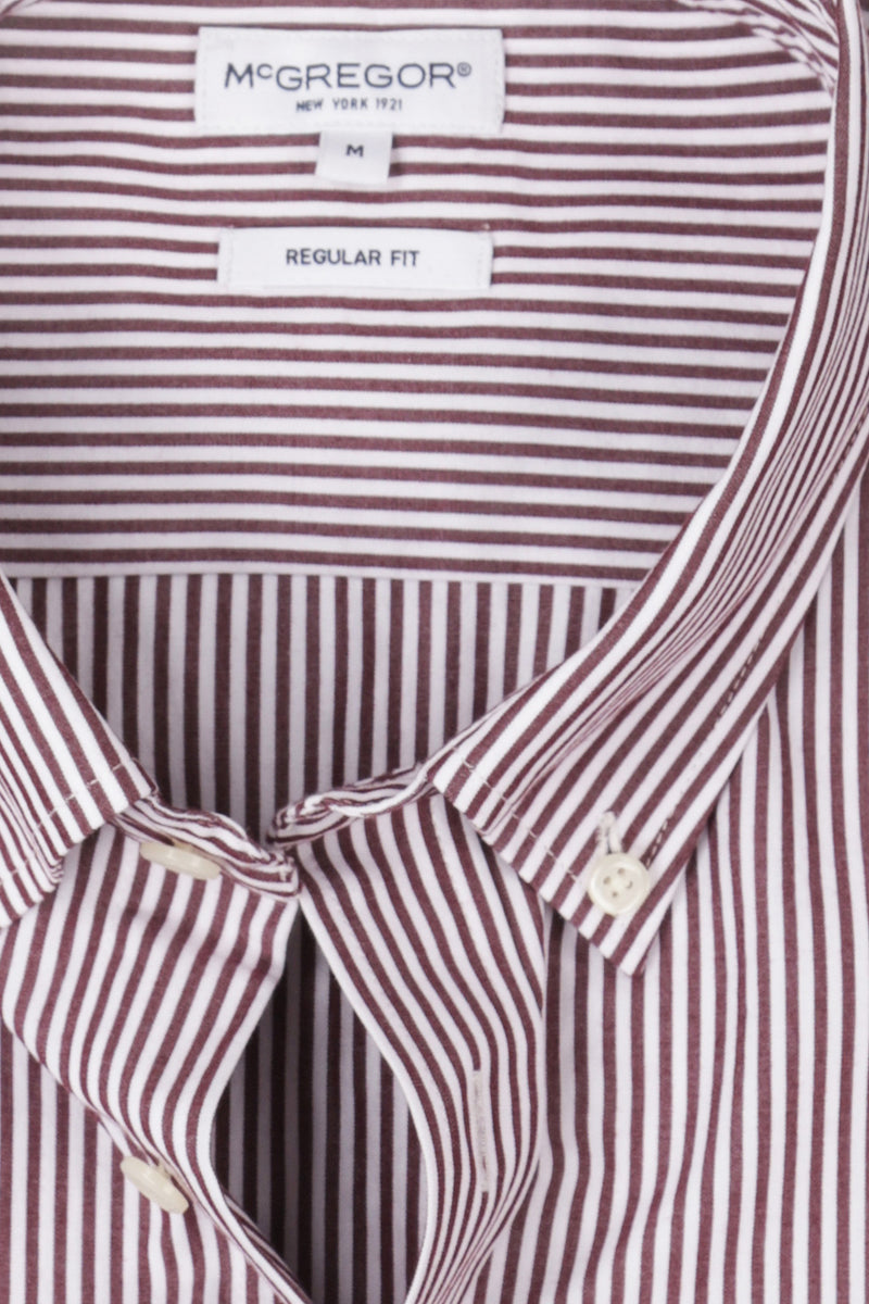 McGregor Regular Fit Peached Poplin Stripe Shirt Burgundy