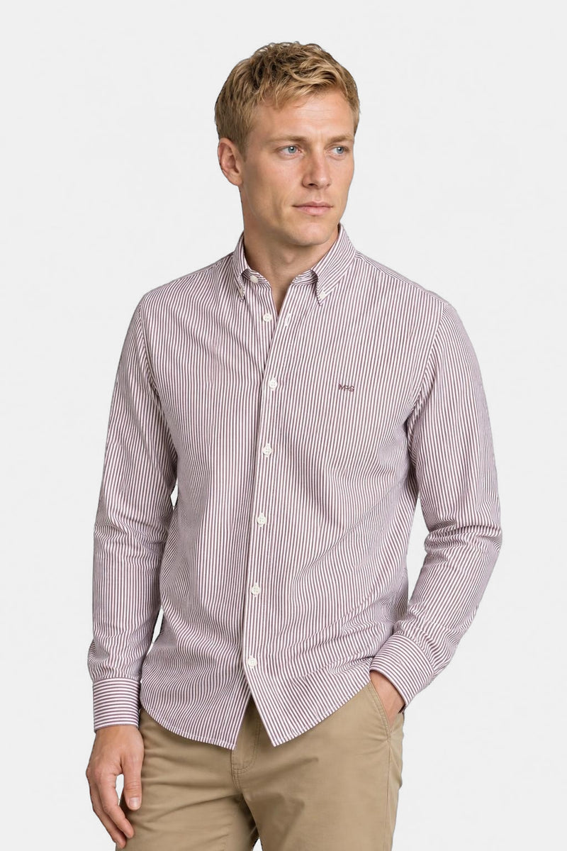 McGregor Regular Fit Peached Poplin Stripe Shirt Burgundy