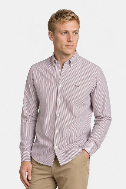 McGregor Regular Fit Peached Poplin Stripe Shirt Burgundy