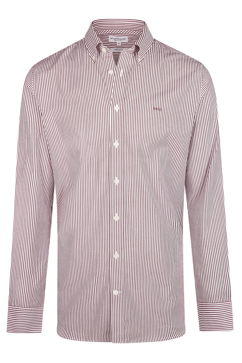 McGregor Regular Fit Peached Poplin Stripe Shirt Burgundy