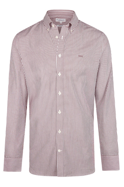 McGregor Regular Fit Peached Poplin Stripe Shirt Burgundy